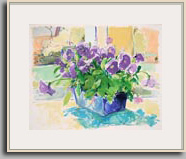 VIOLET PANSIES IN APRIL WINDOW 2007 acrylic/paper 17" x 21"